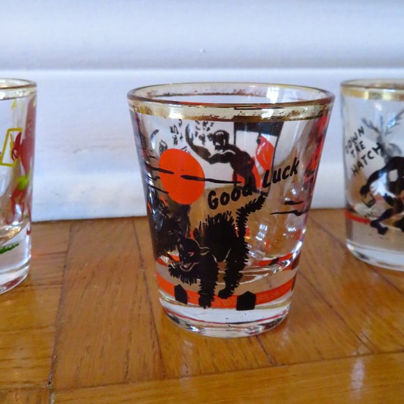 4 Vintage Rumpus Shot Glasses, Federal Glass Jungle Natives "Here's Lookin at Yo - Picture 4 of 7